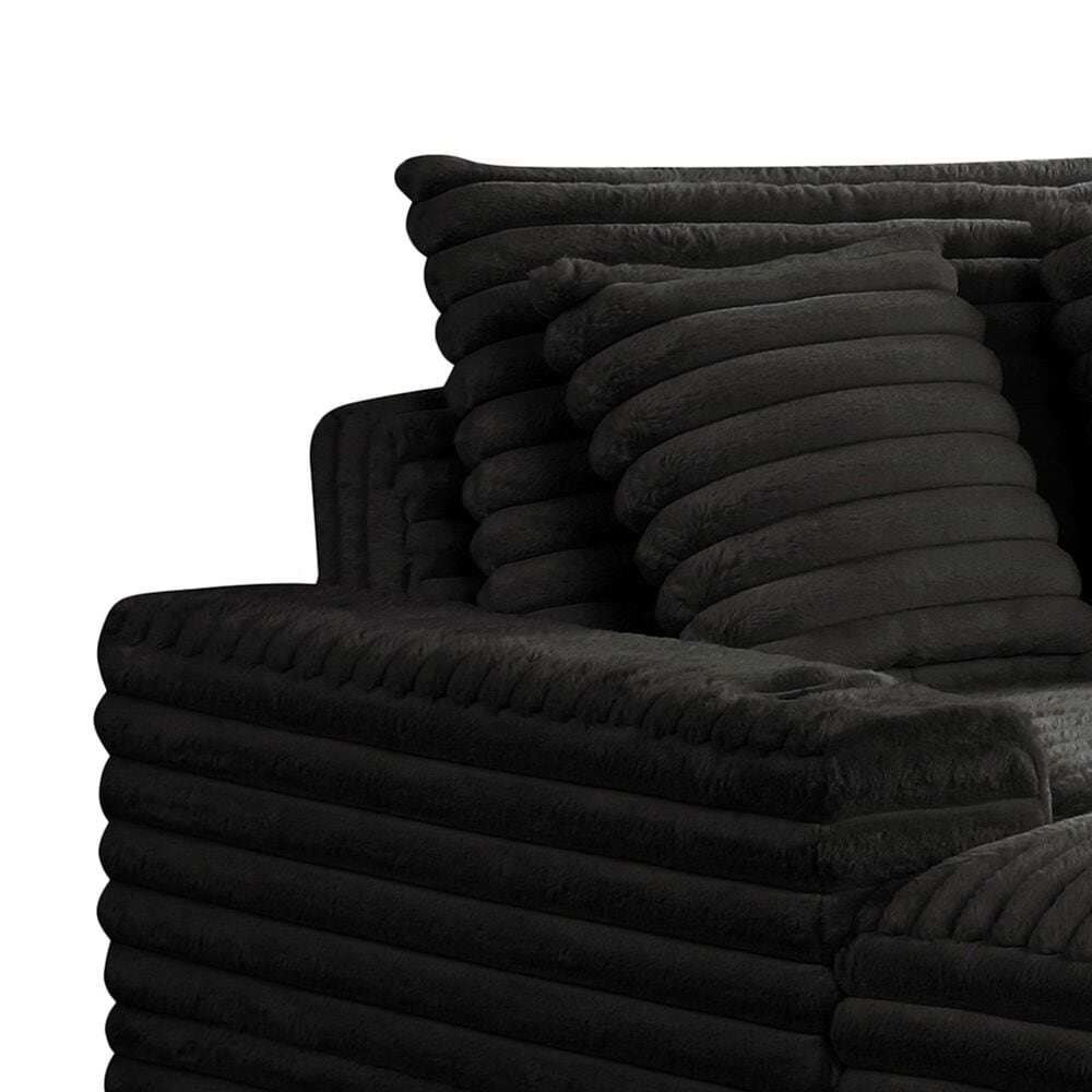 Furniture of America Tavedestrand Oversized Chaise Lounger with Cupholders and USB Ports in Black, , large