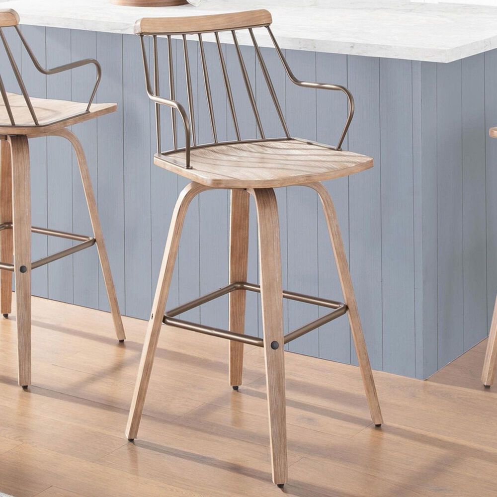 LumiSource Preston Swivel Counter Stool in Whitewashed and Antique Copper, , large