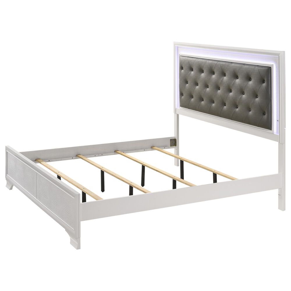 Crown Mark Lyssa King Upholstered Panel Bed with LED Lights in Frost, , large