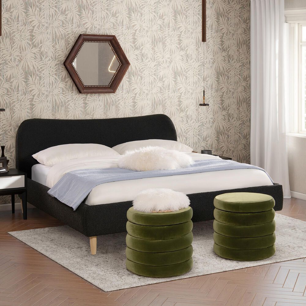 Jennifer Taylor Home Roman King Platform Bed with Ebony Black Upholstered in Natural Whitewashed, , large