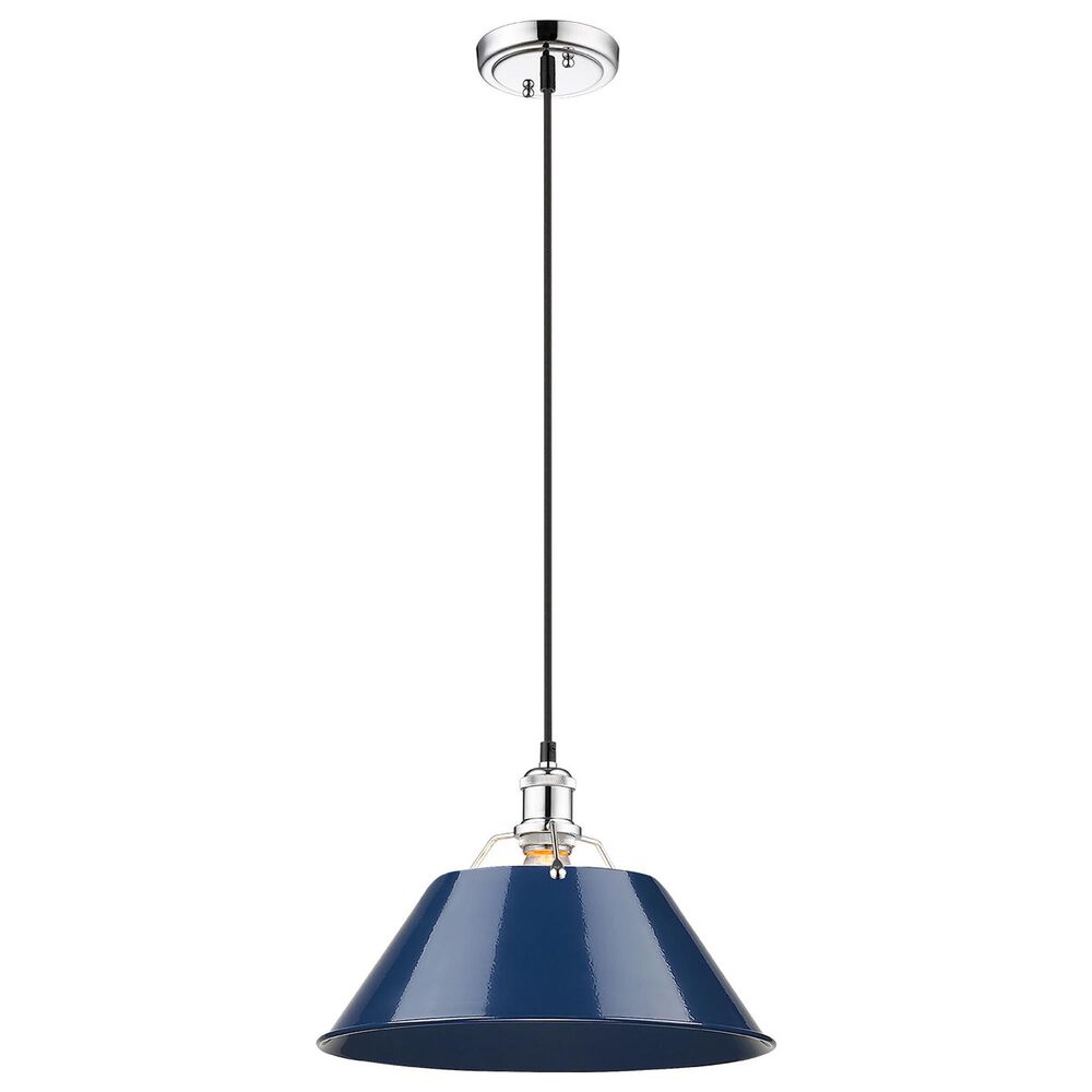 Golden Lighting Orwell 1-Light Wide Large Pendant with Matte Navy Shade in Chrome, , large
