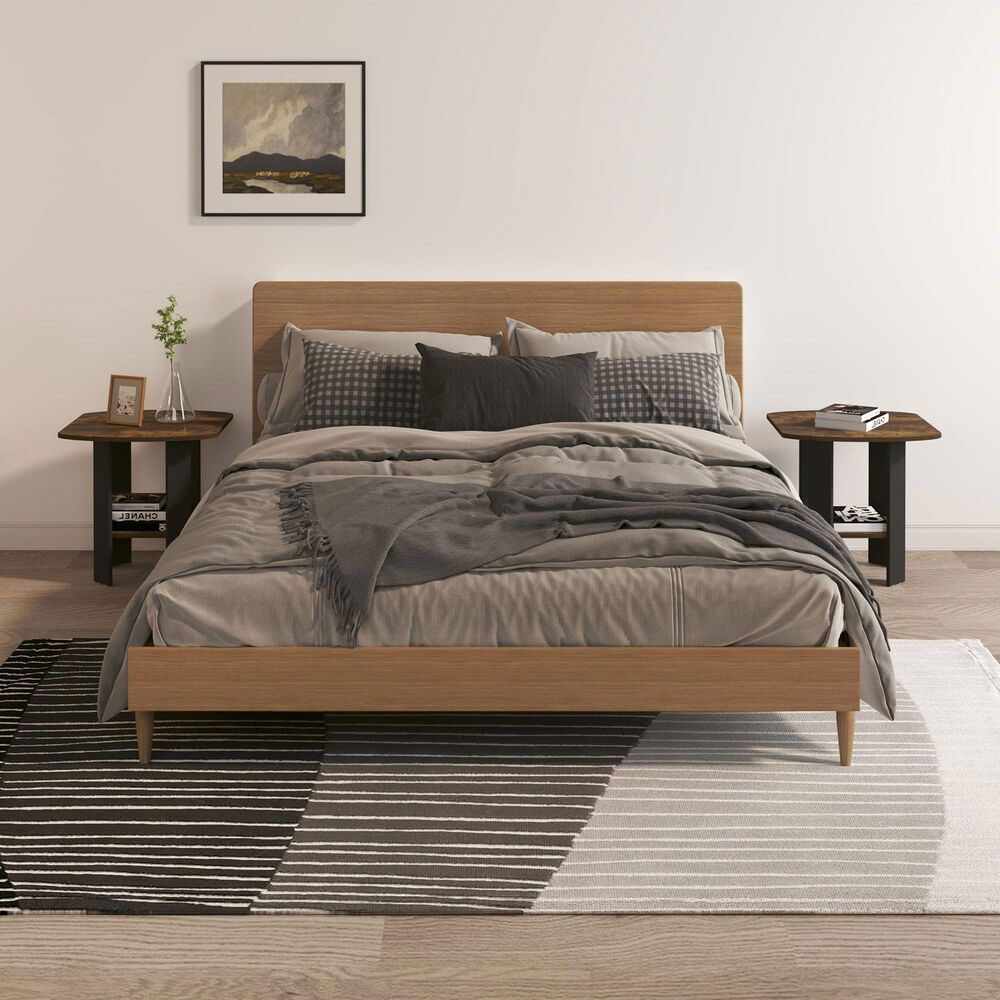 HOMLUX 1-Shelf End Table in Amber Pine and Black, , large