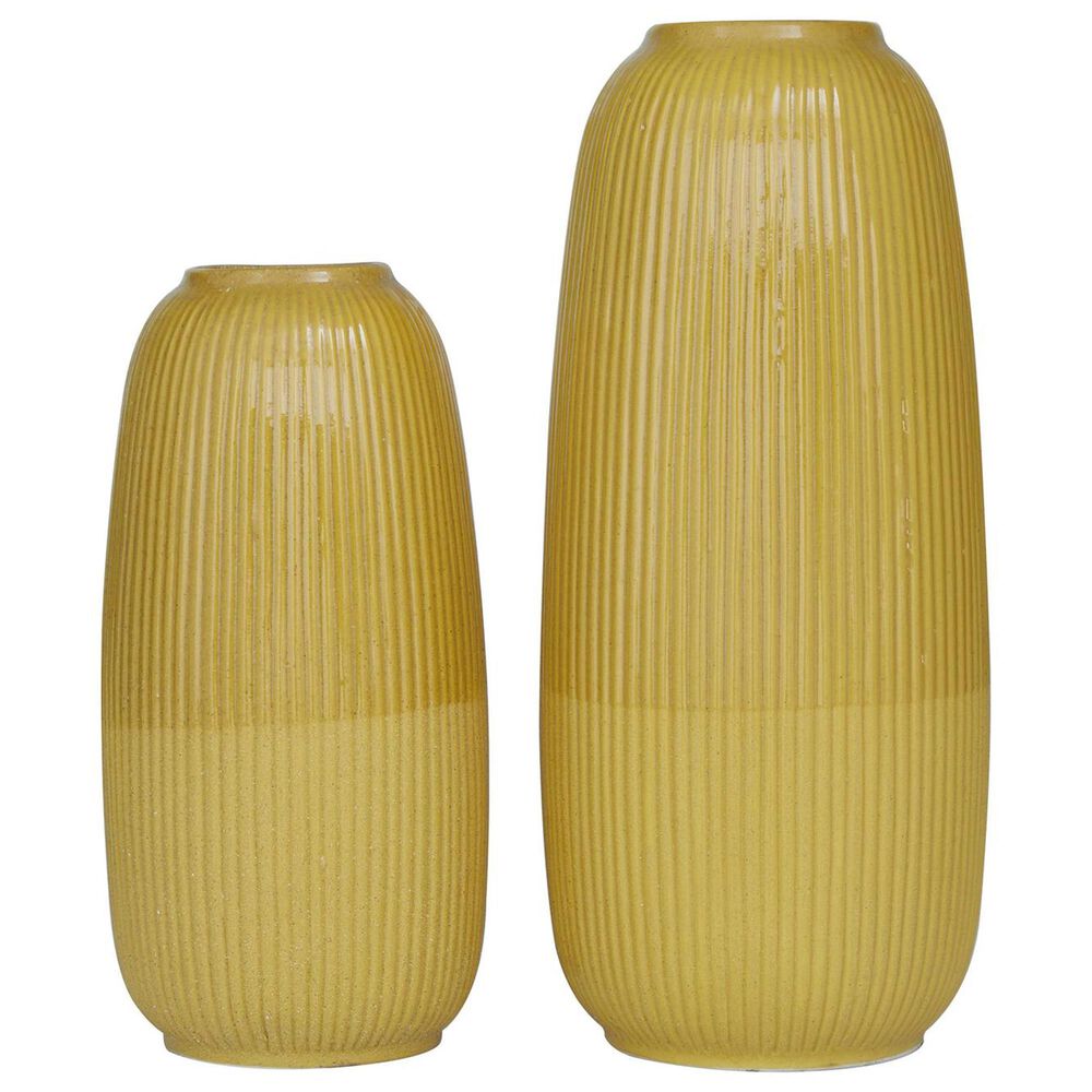 Maple and Jade 2-Piece Decorative Vase Set with Vertical Line Pattern in Polished Yellow, , large