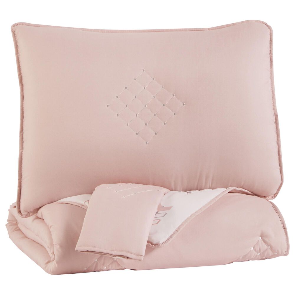 Signature Design by Ashley Lexann 3 Piece Full Comforter Set in Pink, White and Gray, , large