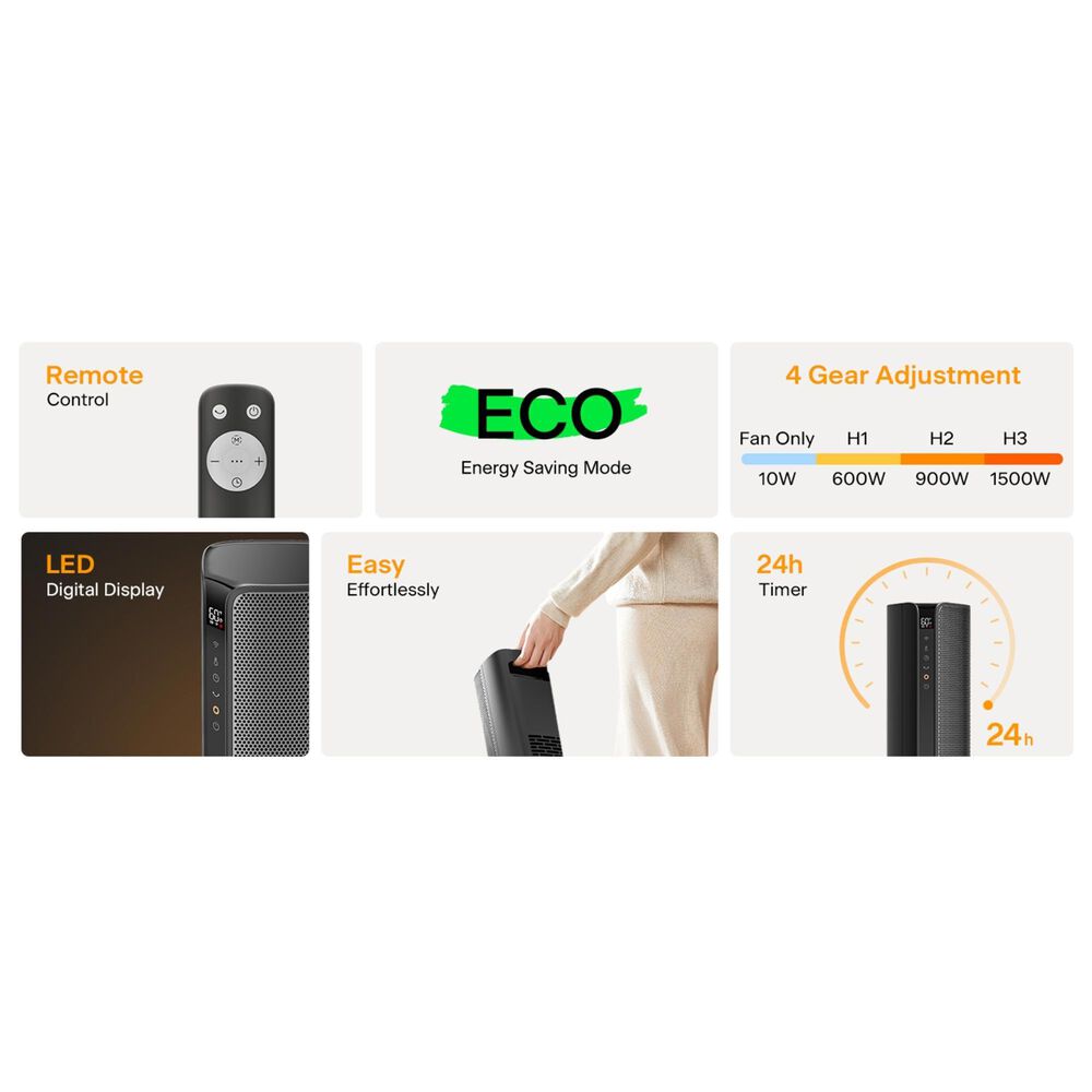 Midea 30&quot; Smart Digital Tower Ceramic Heater in Black, , large