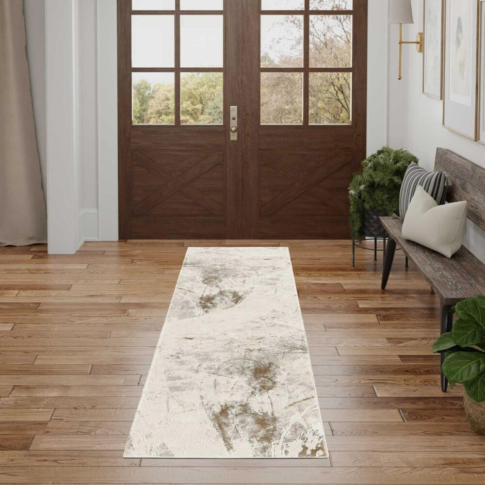 Nourison Desire Cream and Grey 2&#39;3&quot; x 7&#39;6&quot; Runner, , large