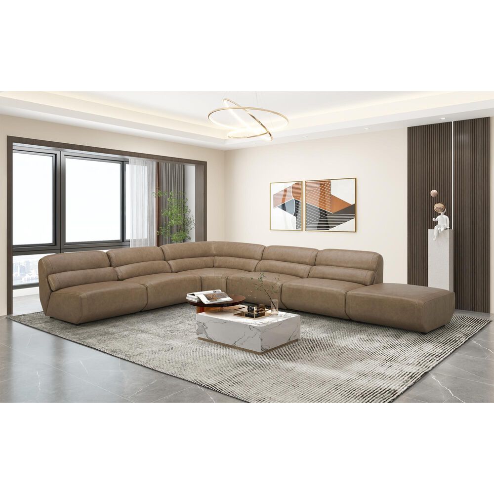 Kuka Home 5-Piece Leather Sectional in Sand, , large