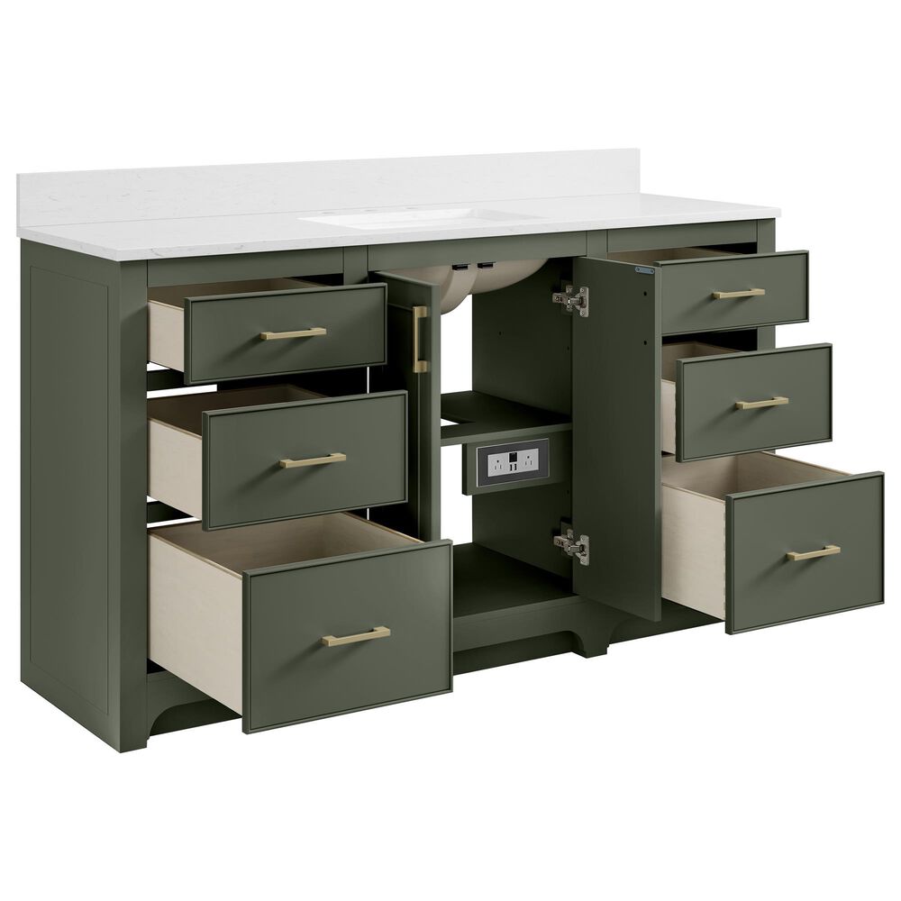 37B Lucerne 60" Single Bathroom Vanity in Deep Olive Green with Marble Top and Backsplash, , large