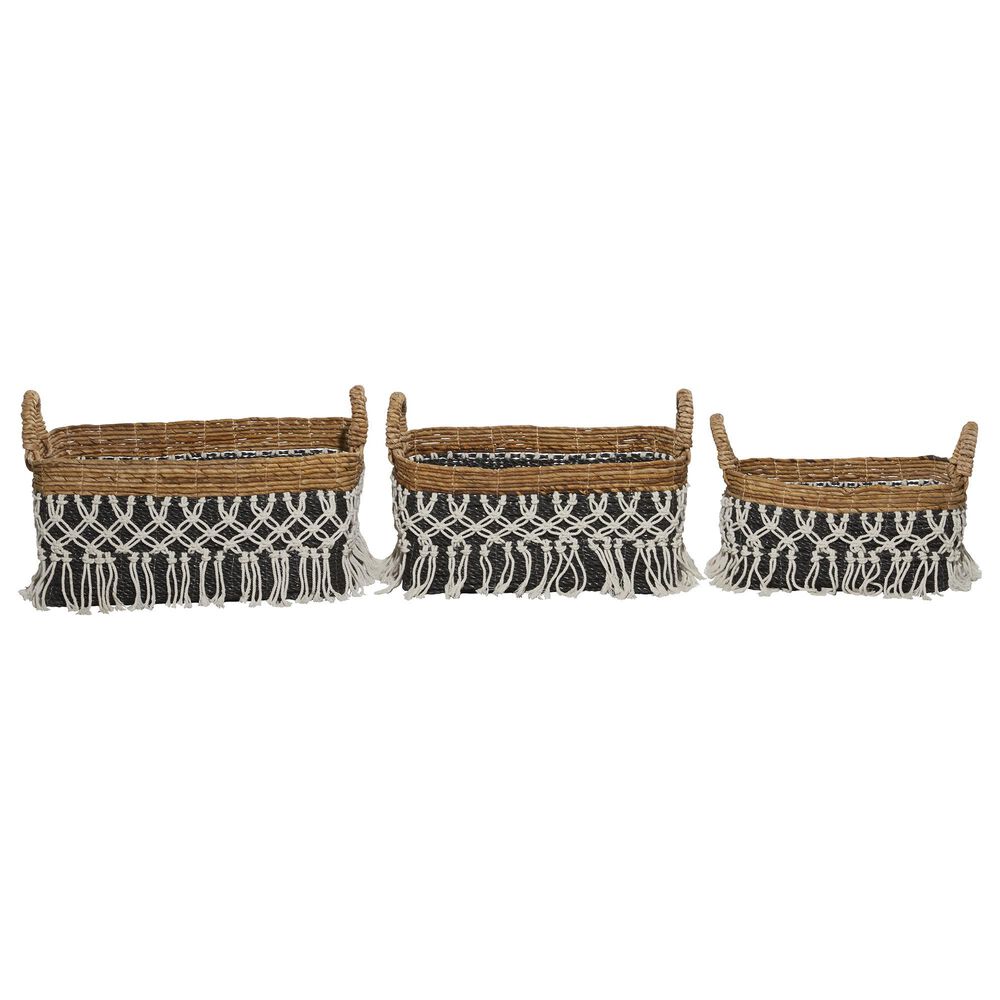 Maple and Jade Bohemian Banana Leaf Storage Basket in Ebony Black and Tawny Brown &#40;Set of 3&#41;, , large