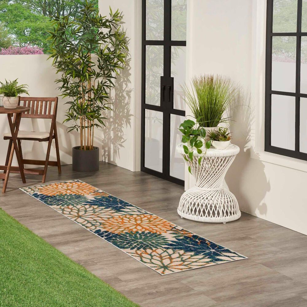 Nourison Aloha 2&#39; x 6&#39; Blue and Green Indoor/Outdoor Runner, , large