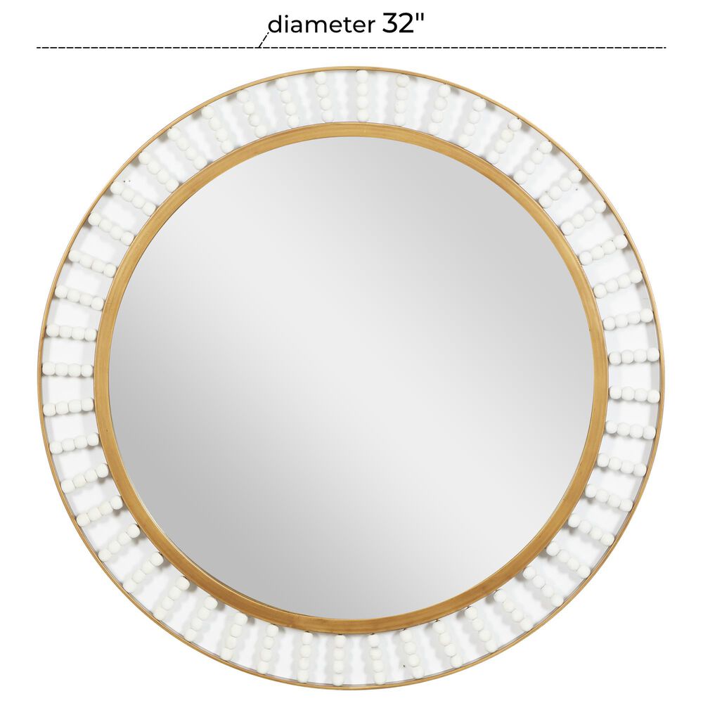 Maple and Jade 32&quot; Round Wall Mirror in Golden Brown and White, , large