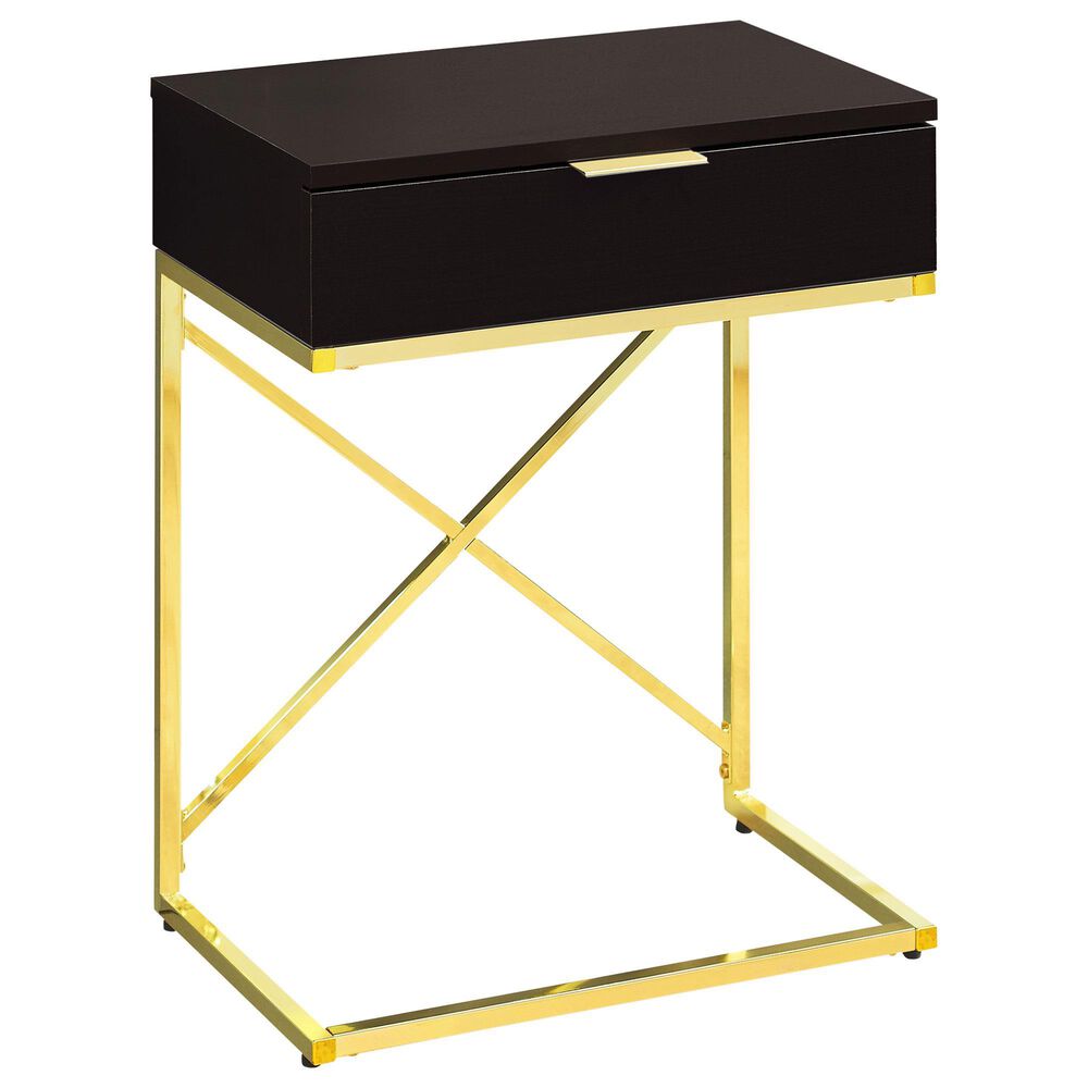 Monarch Specialties 24" Accent Table in Cappuccino and Gold, , large