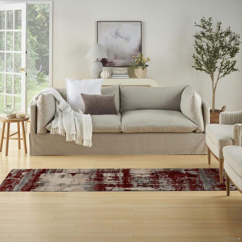 Nourison Maxell Ivory and Red 2&#39;2&quot; x 7&#39;6&quot; Runner, , large