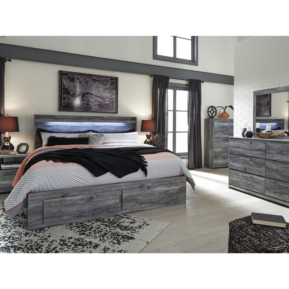Ashley Baystorm King Panel Bed with 2 Storage Drawers in Gray, , large