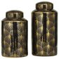 Maple and Jade 2-Piece Jar Set with Floral Accents in Glossy Black and Gold, , large