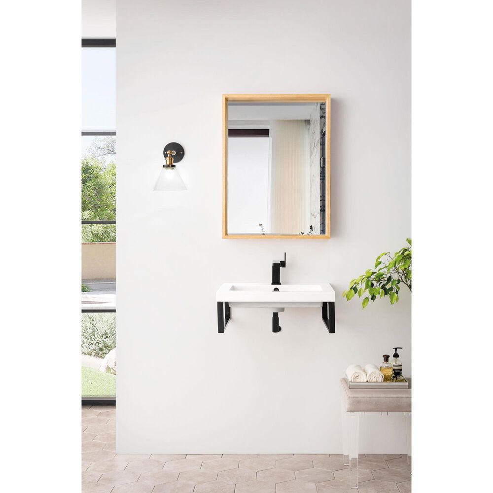 James Martin Vanities Boston 23.6&quot; Single Wall Brackets in Matte Black with 3 cm White Glossy Resin Top and Rectangular Sink, , large
