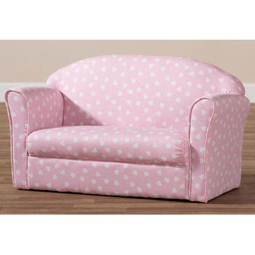 Baxton Studio Erica 2 Seater Kids Sofa in Pink/White Heart Print, , large