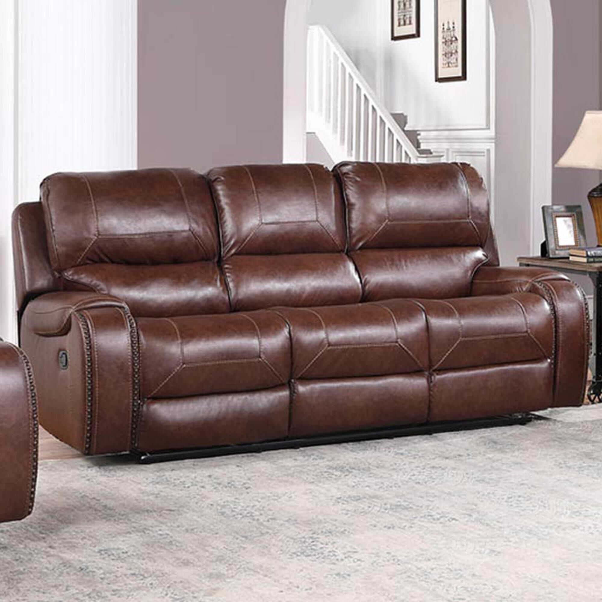 Crystal City Keily Manual Reclining Sofa with Dropdown Table in Brown