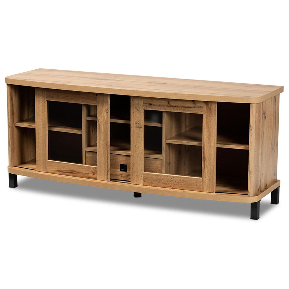 Baxton Studio Walda 59" TV Stand in Oak Brown and Black, , large