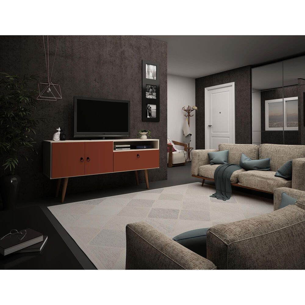 Manhattan Tribeca 53.94&quot; TV Stand in Off White and Terra Pink, , large