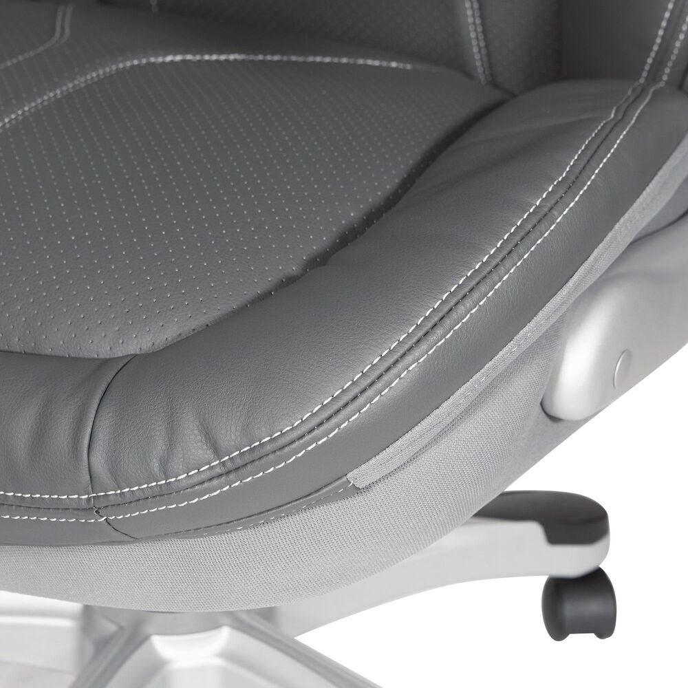 OSP Home Deluxe Bonded Leather Executive Chair with Gray Cushion with Silver Finish, , large