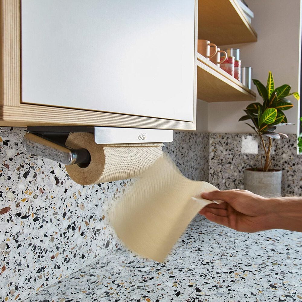 Joseph Joseph RollGrip Under-Shelf Kitchen Roll Holder in Stainless Steel, , large