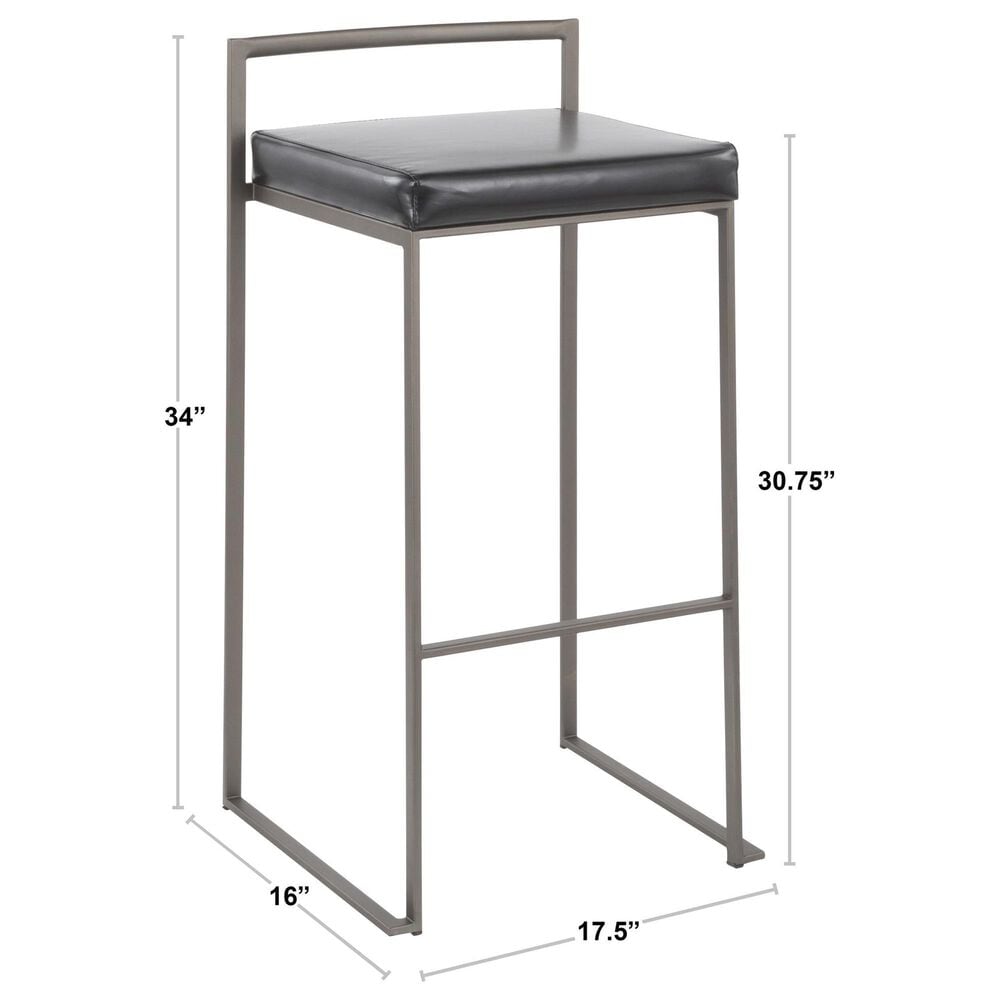 Lumisource Fuji Stackable Barstool with Grey Faux Leather Cushion in Stainless Steel (Set of 2), , large