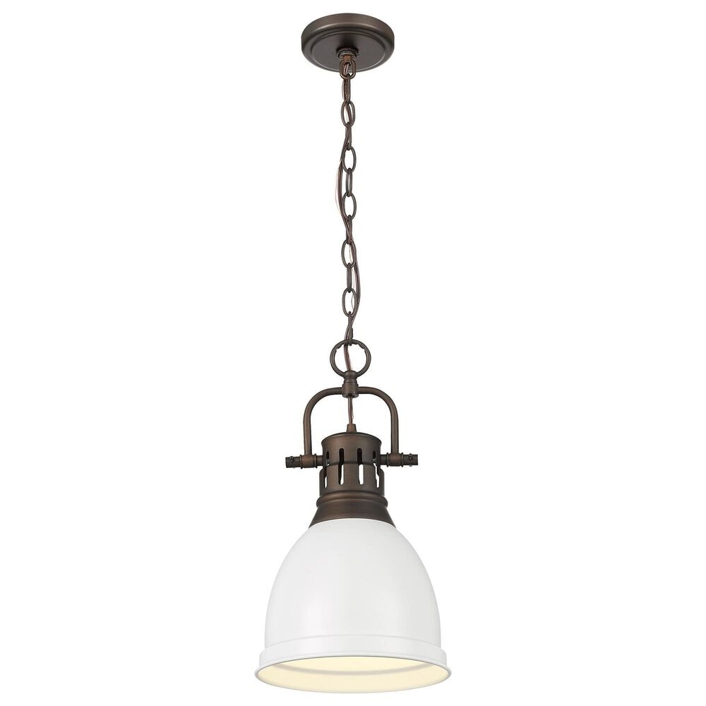 Golden Lighting Duncan 1-Light Small Pendant with Chain and Matte White Shade in Rubbed Bronze, , large