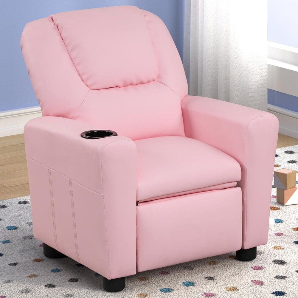 HOMLUX Marisa Kids Recliner Chair with Cupholder in Pink, , large