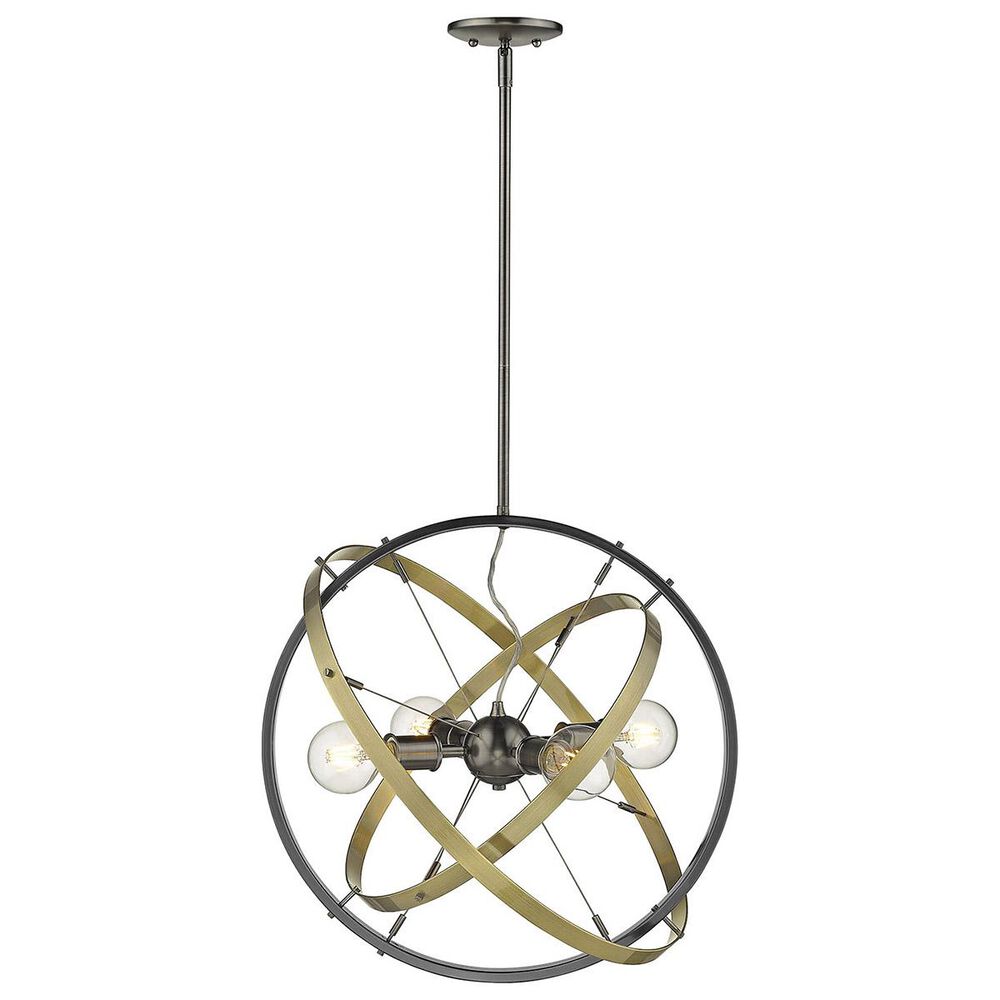 Golden Lighting Atom 4-Light Chandelier in Brushed Steel with Aged Brass Accent Rings, , large