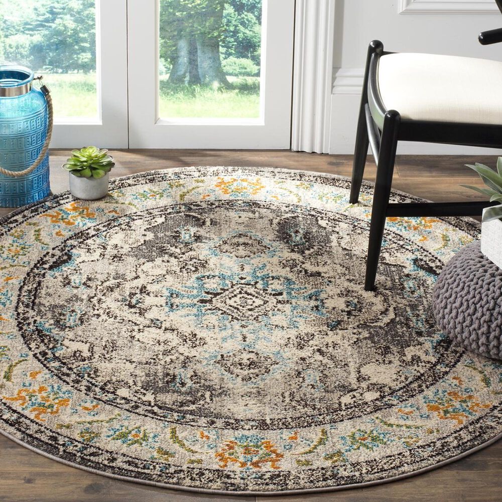 Safavieh Monaco MNC243G-5R 5" Round Grey/Light Blue Area Rug, , large