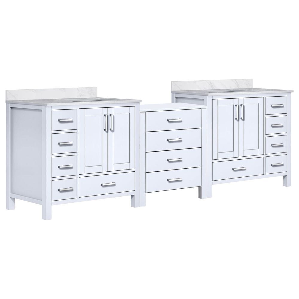Lexora Home Coraline 92" Double Bathroom Vanity in Dark Grey with White Carrara Marble Top and Rectangular Sinks, , large