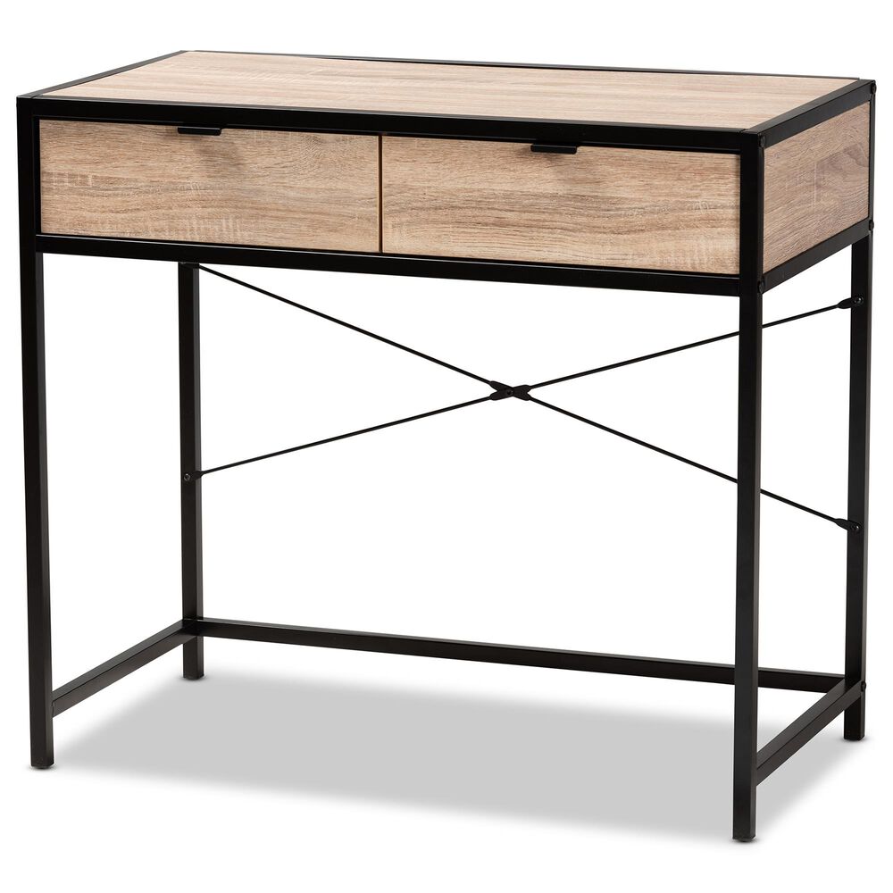 Baxton Studio Grayer 2-Drawer Desk in Natural Brown and Black, , large