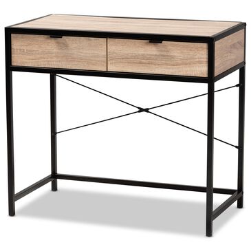 Baxton Studio Grayer 2-Drawer Desk in Natural Brown and Black, , large