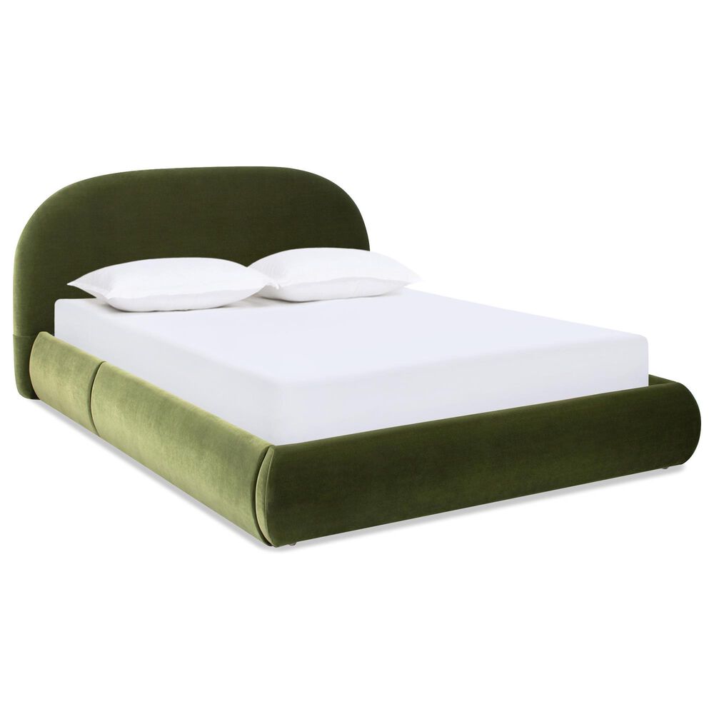Jennifer Taylor Home Archie Puffy Grounded Queen Upholstered Platform Bed in Olive Green, , large