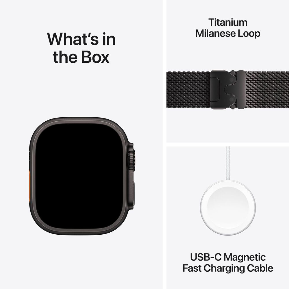 Apple Watch Ultra 2 GPS + Cellular 49mm Black Titanium Case with Black Titanium Milanese Loop - M, , large