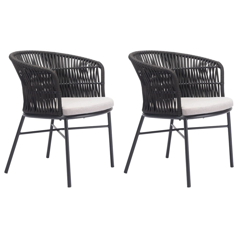 Zuo Modern Freycinet Outdoor Dining Chair with Black Back in Gray (Set of 2), , large