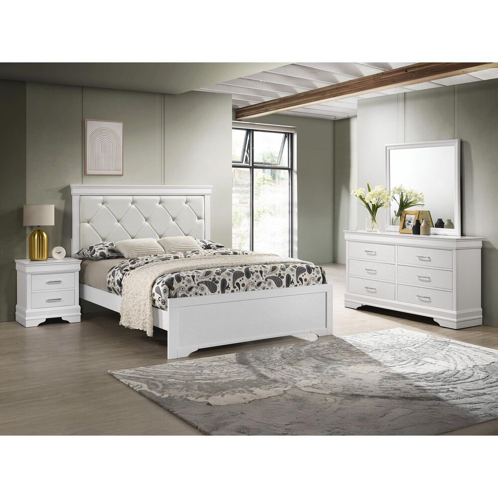 Crown Mark Amalia King Upholstered Panel Bed in White, , large