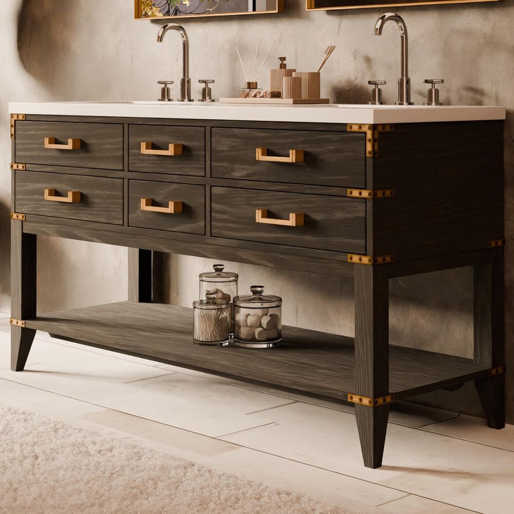 Lexora Home Norwalk 60" Double Bathroom Vanity in Black Oak with White Quartz Top and Rectangular Sinks, , large