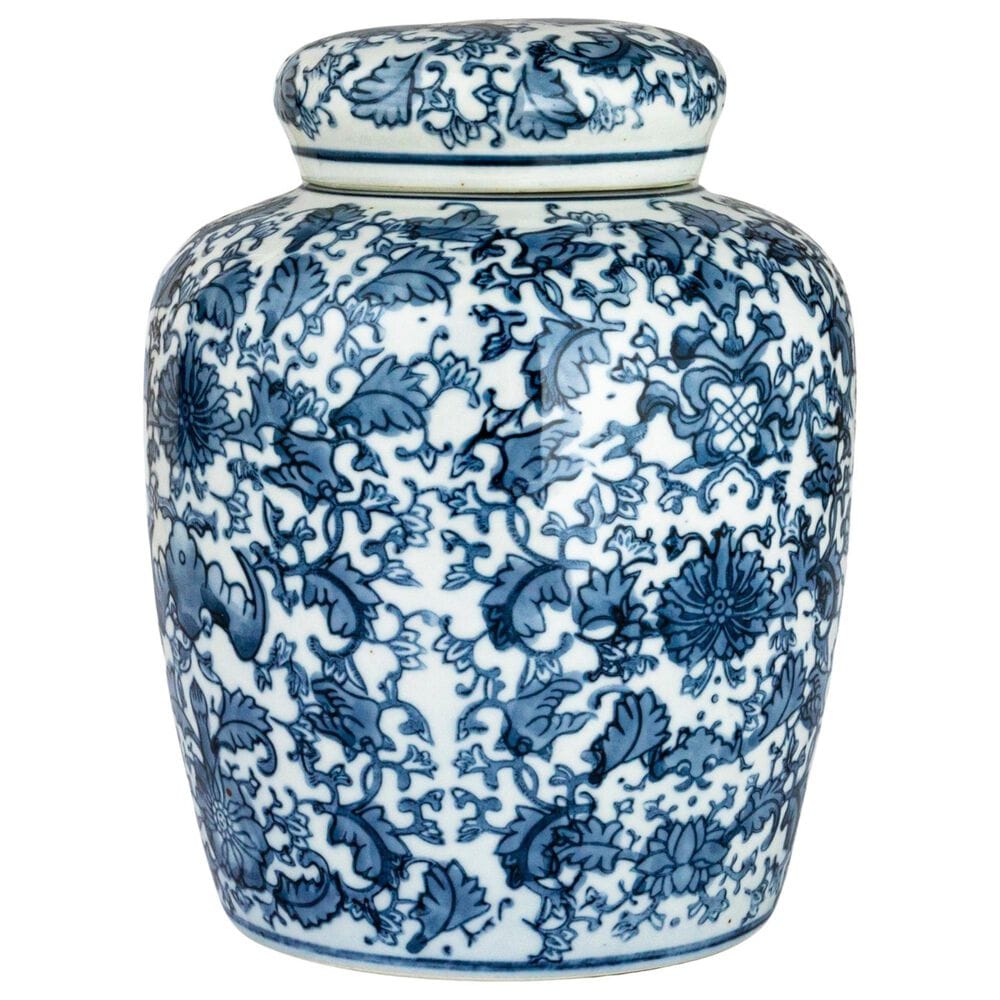Creative Coop Decorative Large Ceramic Ginger Jar with Lid in Blue and White, , large
