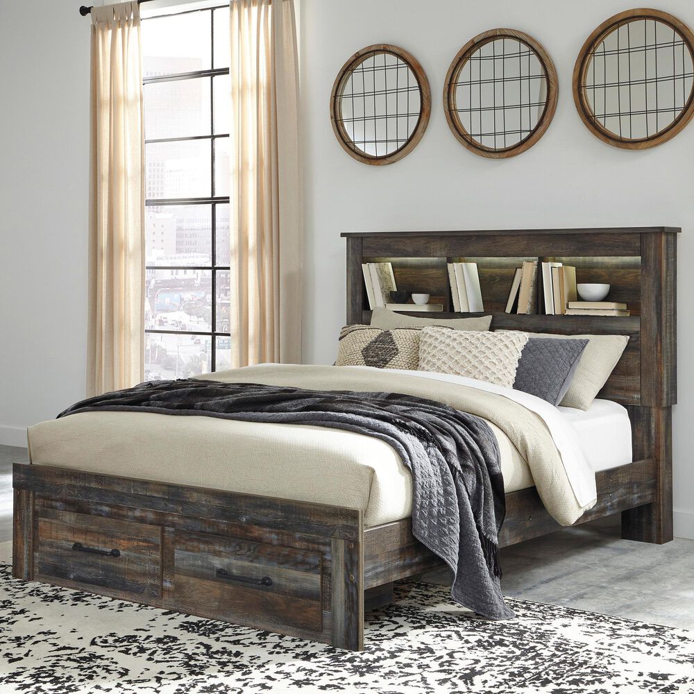 Ashley Drystan Queen Bookcase Bed with 2 Storage Drawers in Multi, , large