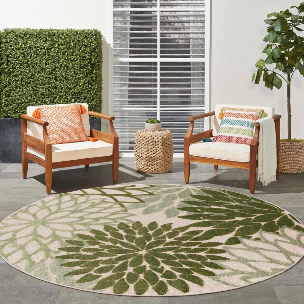Nourison Aloha ALH05 7&#39;10&quot; Round Ivory and Green Indoor/Outdoor Area Rug, , large