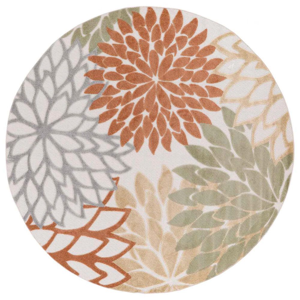 Nourison Aloha ALH05 7"10" Round Ivory and Multicolor Indoor/Outdoor Area Rug, , large