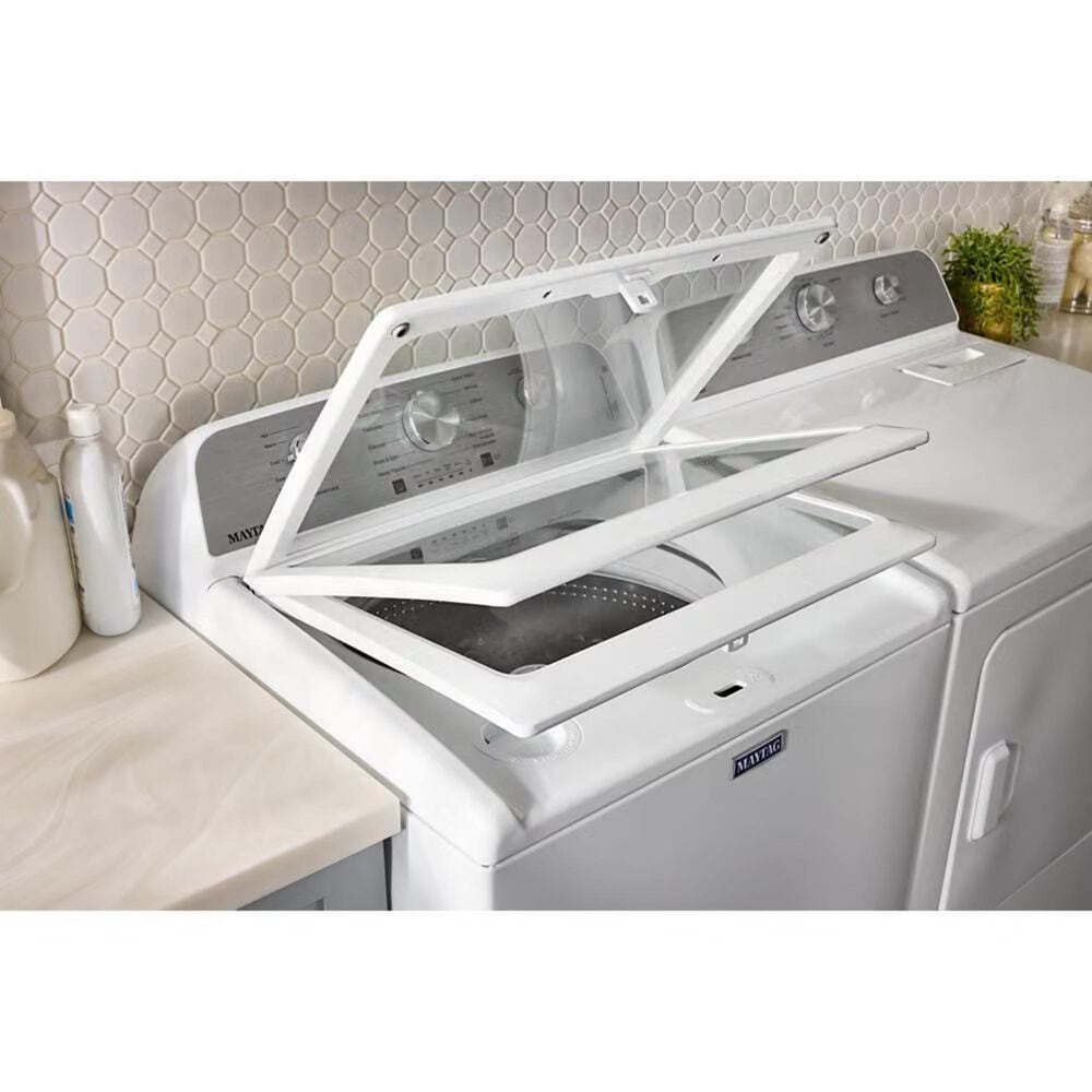 Maytag 4.7 Cu. Ft. Top Load Agitator Washer and 7.0 Cu. Ft. Top Load Electric Wrinkle Prevent Dryer in White, , large