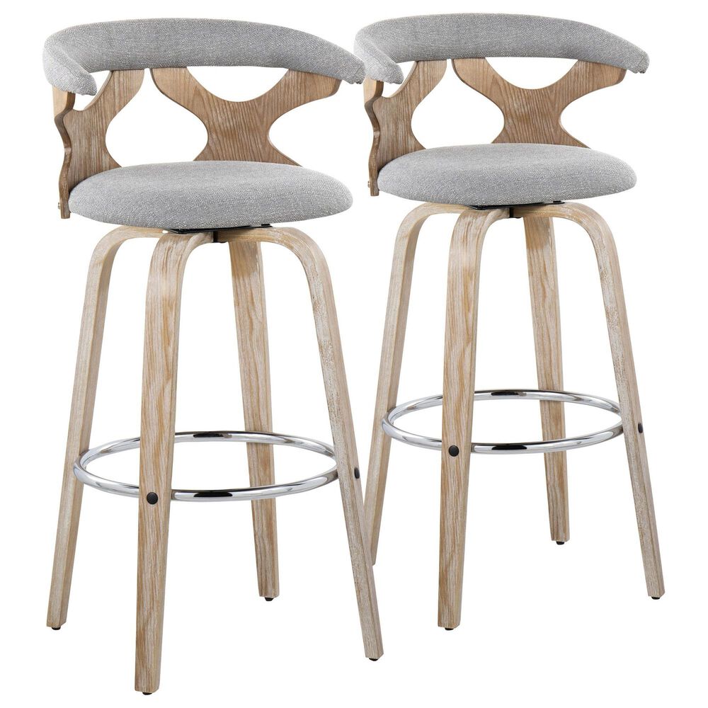 LumiSource Gardenia Swivel Fixed-Height Bar Stool with Cream Faux Leather Upholstery in Chrome and Walnut (Set of 2), , large