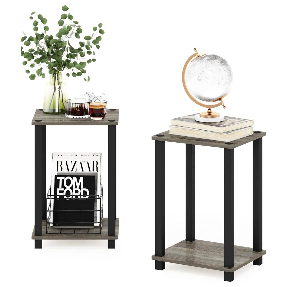 HOMLUX 2-Tier Small End Table in French Oak Grey and Black (Set of 2), , large