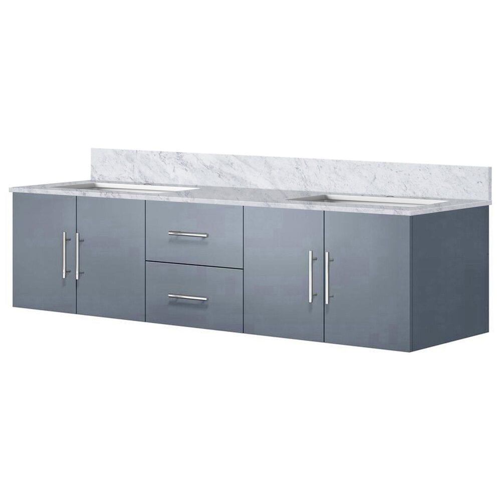 Lexora Home Geneva 72" Double Bathroom Vanity in Dark Grey with 2 cm White Carrara Marble Top and Rectangular Sinks, , large