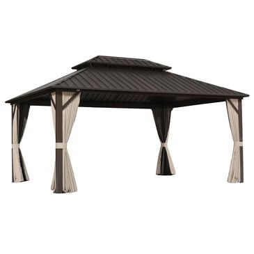 HOMLUX 12" x 16" Outdoor Hardtop Gazebo with Galvanized Steel Roof, Aluminum Frame, Curtains & Netting in Brown, , large