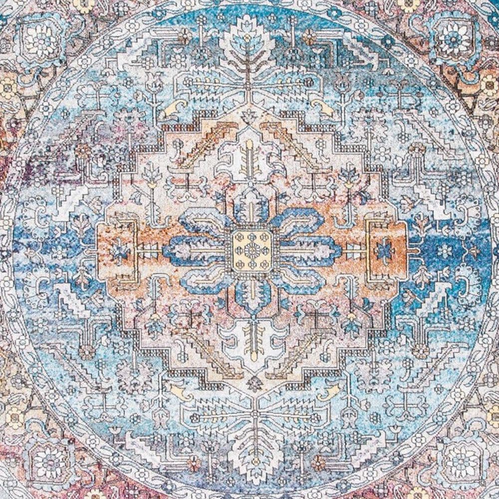 Safavieh Aria 6&#39;6&quot; Round Turquoise and Light Orange Area Rug, , large