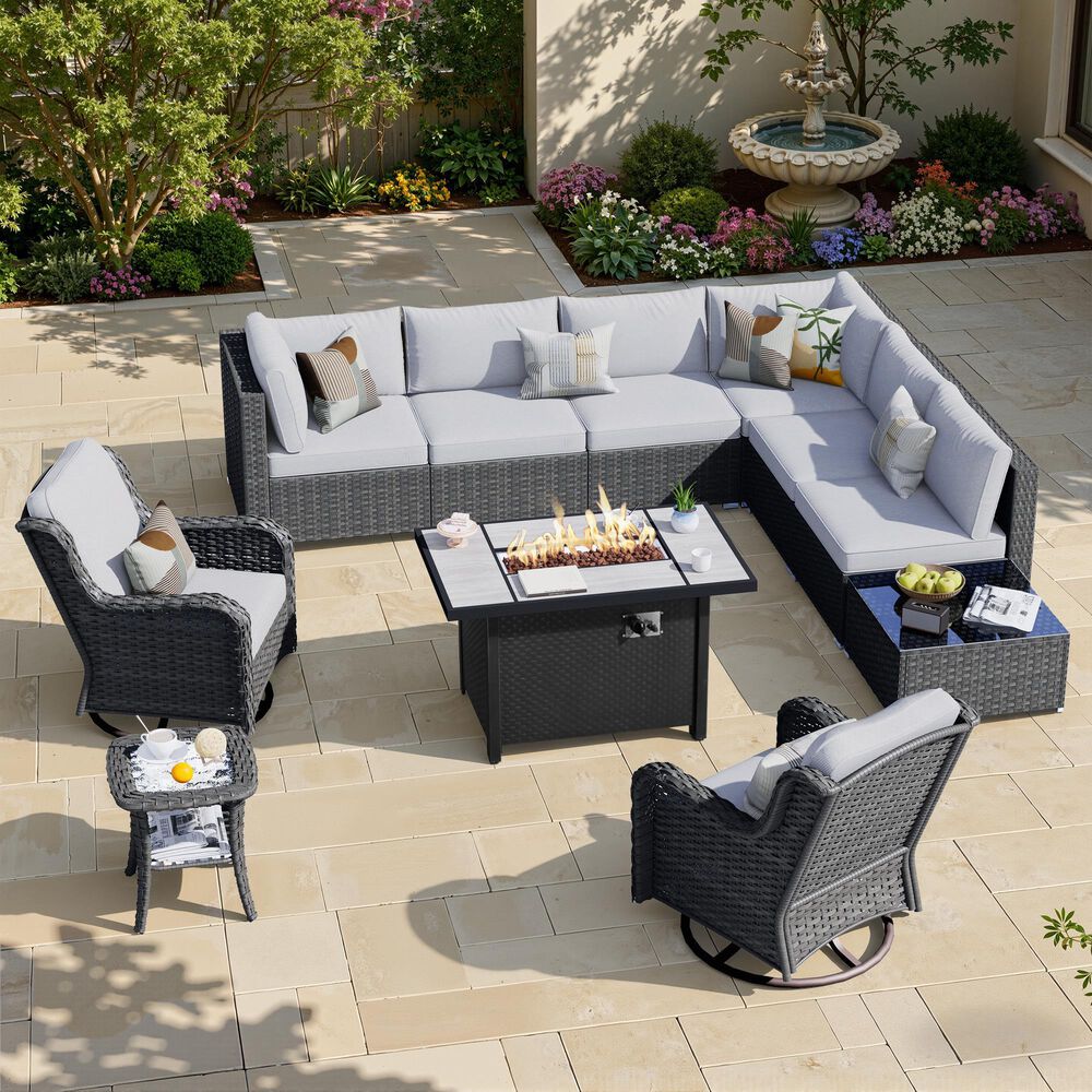 HOMLUX 11-Piece Patio Sectional Set in Gray, , large